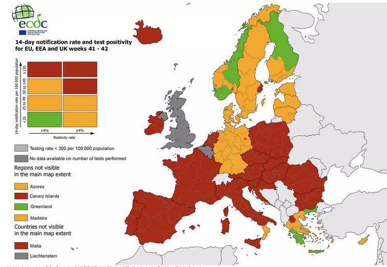 Ιδού ο πανευρωπαϊκός χάρτης του κορονοϊού: Οι “κόκκινες” χώρες, που βρίσκεται η Ελλάδα  